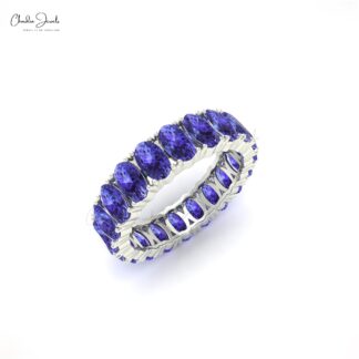 Full Eternity Gemstone Band In 14k Solid Gold Oval Tanzanite Modern Stackable Ring For Women