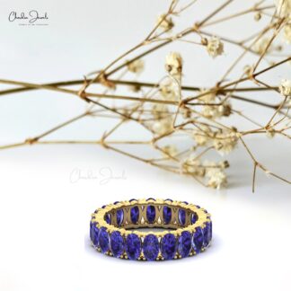 Full Eternity Gemstone Band In 14k Solid Gold Oval Tanzanite Modern Stackable Ring For Women