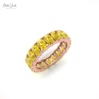 Birthstone Eternity Band In 14k Solid Gold Yellow Sapphire Stacking Women Ring
