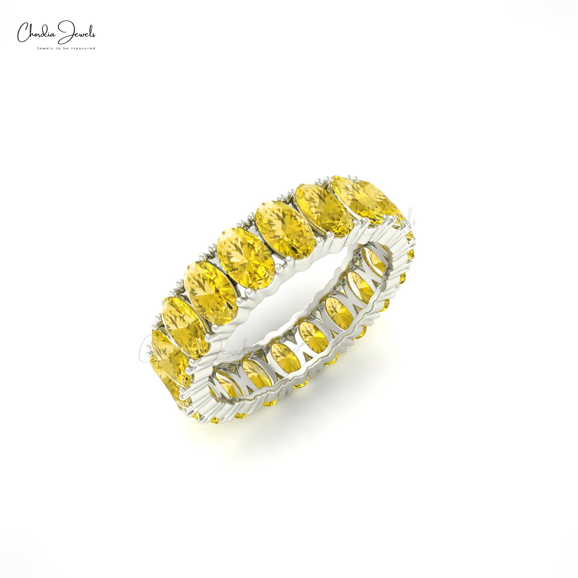 Birthstone Eternity Band In 14k Solid Gold Yellow Sapphire Stacking Women Ring