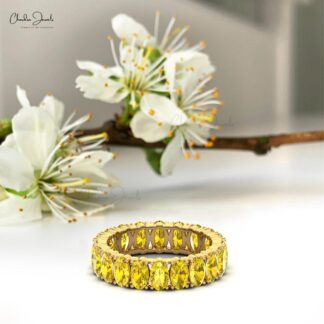 Birthstone Eternity Band In 14k Solid Gold Yellow Sapphire Stacking Women Ring