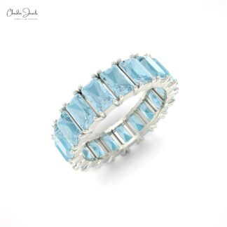 Natural Aquamarine Full Eternity Band in14k Solid Gold Eternity Band Ring