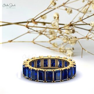 Classic Octagon Cut 5X3MM Blue Sapphire Eternity Band Ring for Wedding Gift