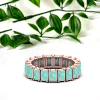 4 Carat Natural Opal Full Eternity Band, October Birthstone 14k Solid Gold Eternity Band Ring