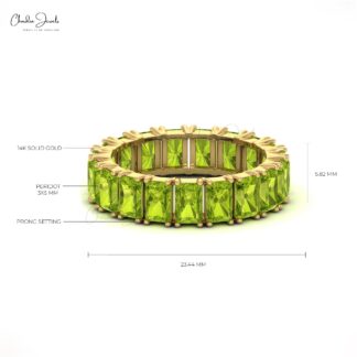 Green Peridot Octagon Cut Eternity Engagement Band Ring