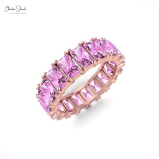 14K Gold Eternity Gemstone Band Ring with Pink Sapphire for Her