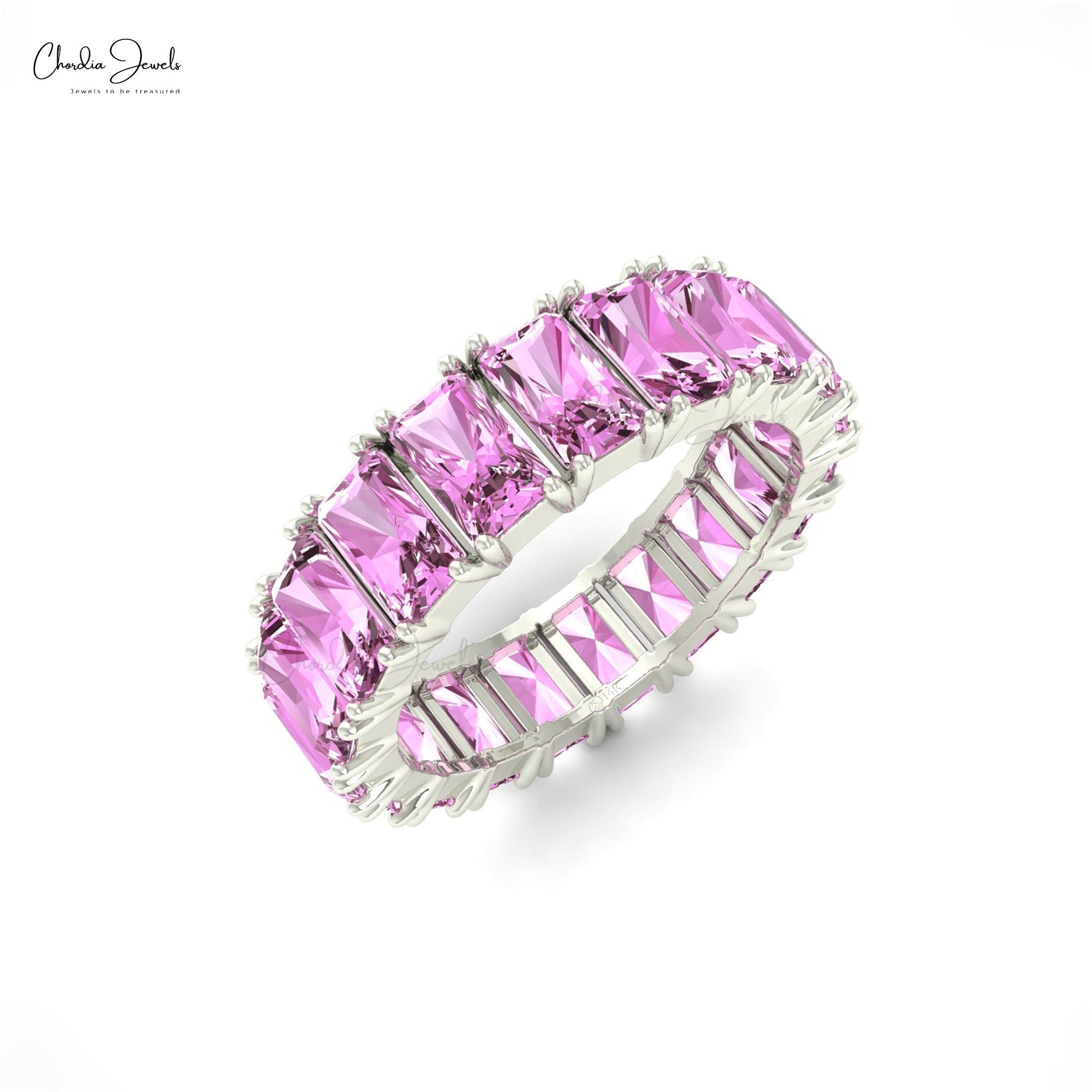 14K Gold Eternity Gemstone Band Ring with Pink Sapphire for Her