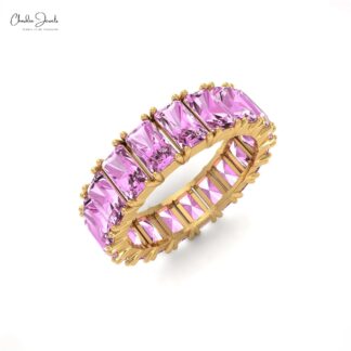 14K Gold Eternity Gemstone Band Ring with Pink Sapphire for Her