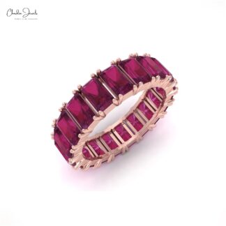 Octagon Eternity Ring In 14k Solid Gold Burma Ruby 5x3mm Gemstone Engagement Bands