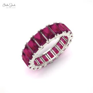 Octagon Eternity Ring In 14k Solid Gold Burma Ruby 5x3mm Gemstone Engagement Bands