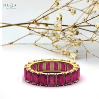 Octagon Eternity Ring In 14k Solid Gold Burma Ruby 5x3mm Gemstone Engagement Bands