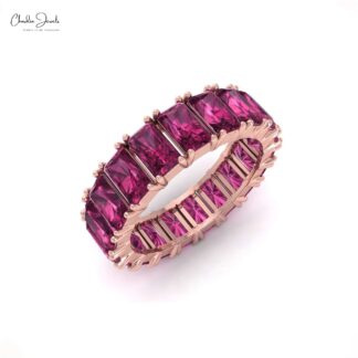 Full Eternity Bridal Ring In 14k Pure Gold Rhodolite Garnet 5x3mm Gemstone Stacking Band