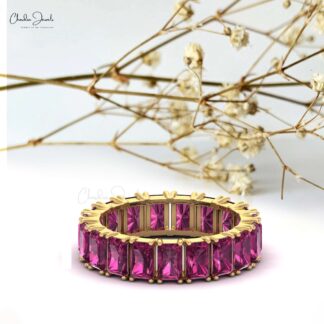 Full Eternity Bridal Ring In 14k Pure Gold Rhodolite Garnet 5x3mm Gemstone Stacking Band
