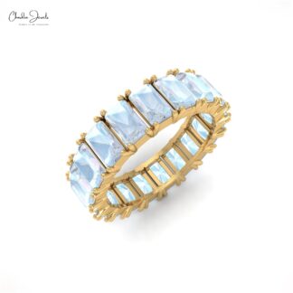 14K Solid Gold Natural Rainbow Moonstone Eternity Band Gemstone Ring