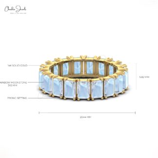 14K Solid Gold Natural Rainbow Moonstone Eternity Band Gemstone Ring