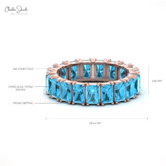 Solid 14k Gold Stackable Band With 7.20 Ct Swiss Blue Topaz Eternity Wedding Ring