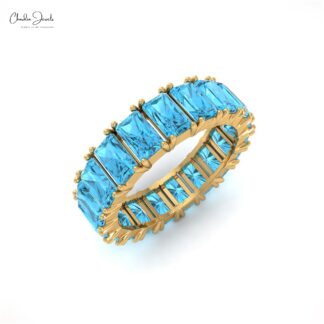 Solid 14k Gold Stackable Band With 7.20 Ct Swiss Blue Topaz Eternity Wedding Ring