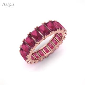 Natural 7 Carats Pink Tourmaline October Birthstone Full Eternity Band in 14k Solid Gold