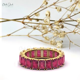 Natural 7 Carats Pink Tourmaline October Birthstone Full Eternity Band in 14k Solid Gold