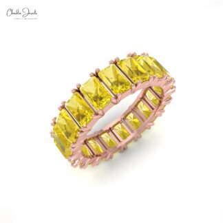 Gemstone Eternity Band With 7.60 Ct Yellow Sapphire Prong Set In 14k Real Gold Rings