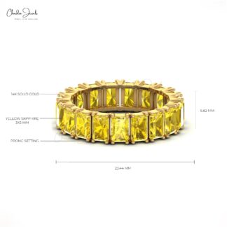 Gemstone Eternity Band With 7.60 Ct Yellow Sapphire Prong Set In 14k Real Gold Rings