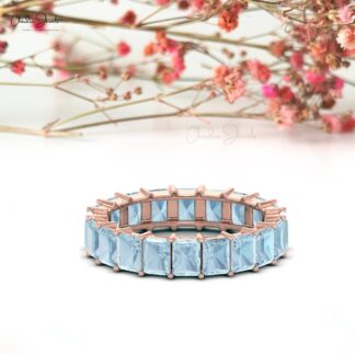 Natural Aquamarine Eternity Band in14k Solid Gold for Women