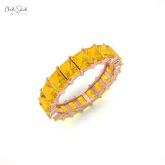 Stackable Eternity Ring With 4.4 Ct Citrine November Birthstone Band In 14k Real Gold