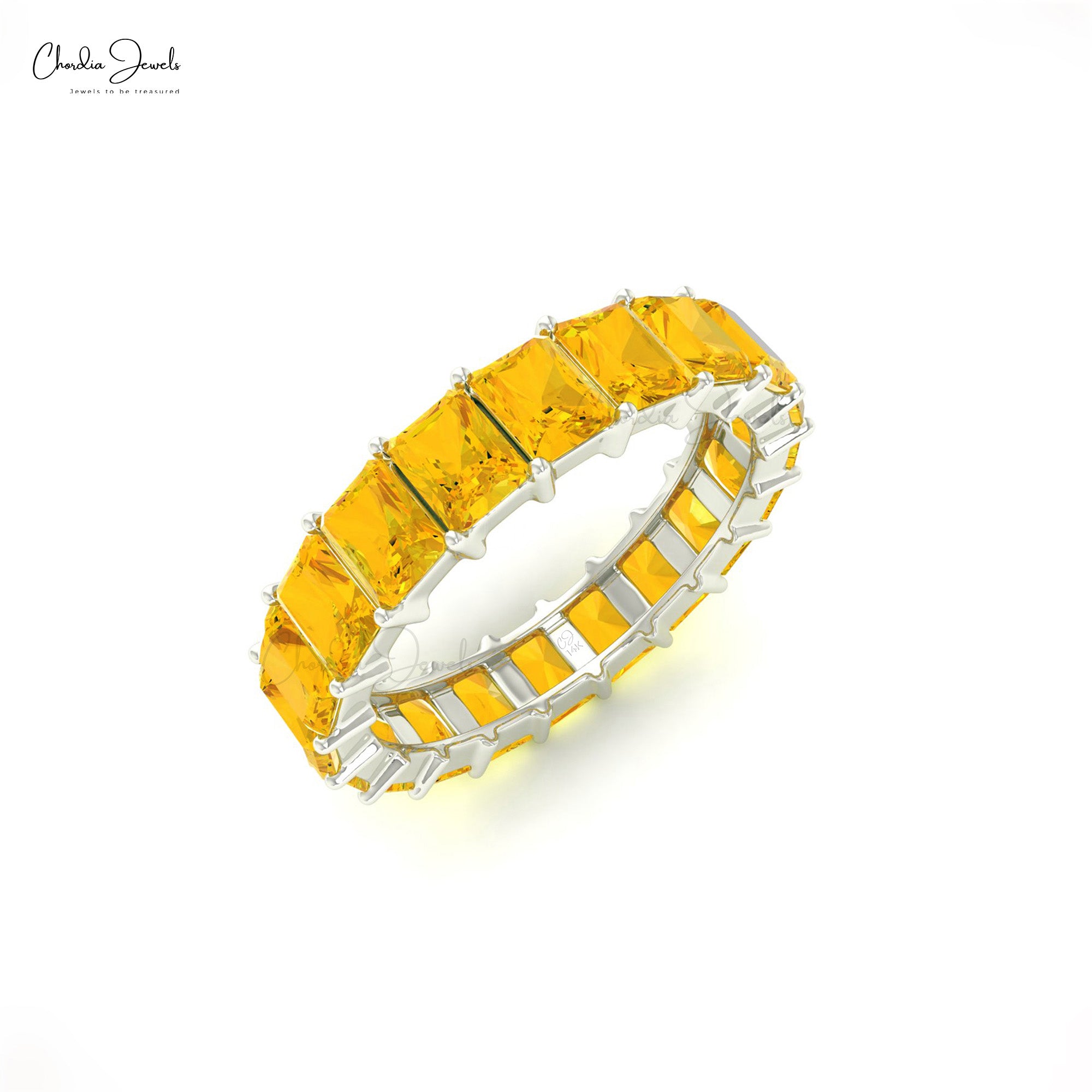 Stackable Eternity Ring With 4.4 Ct Citrine November Birthstone Band In 14k Real Gold