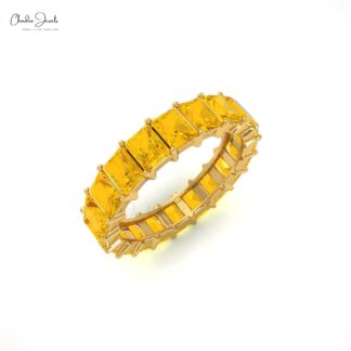 Stackable Eternity Ring With 4.4 Ct Citrine November Birthstone Band In 14k Real Gold