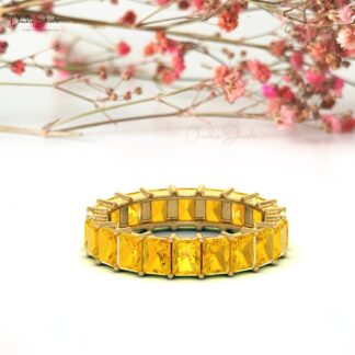 Stackable Eternity Ring With 4.4 Ct Citrine November Birthstone Band In 14k Real Gold