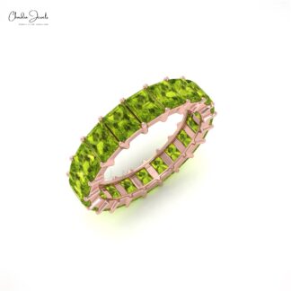 Genuine Peridot Octagon Eternity Band In 5x3mm Gemstone 14k Solid Gold Fine Jewelry