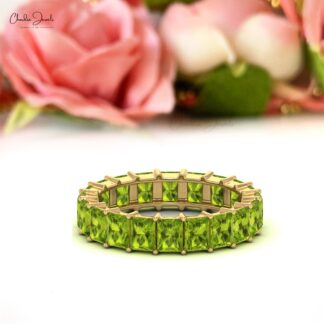 Genuine Peridot Octagon Eternity Band In 5x3mm Gemstone 14k Solid Gold Fine Jewelry