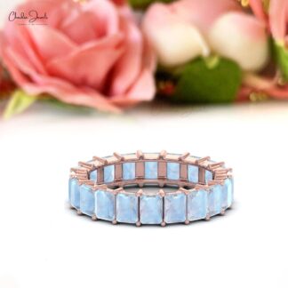 Real 14k Gold Stackable Band With 6.8 Ct Rainbow Moonstone Eternity Rings For Women