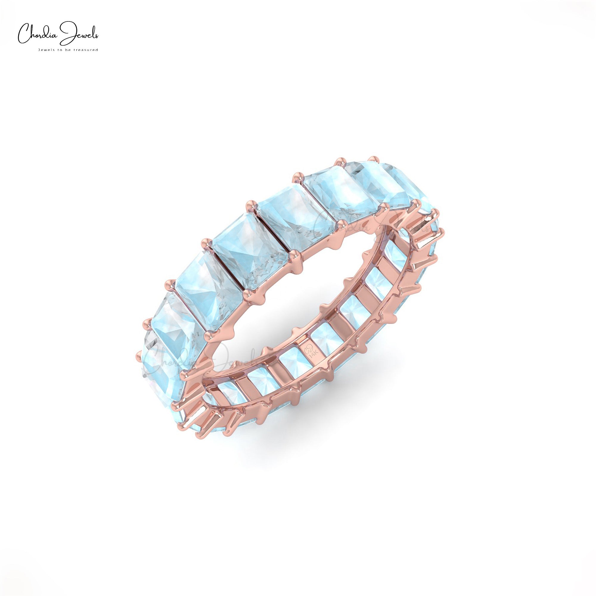 Real 14k Gold Stackable Band With 6.8 Ct Rainbow Moonstone Eternity Rings For Women