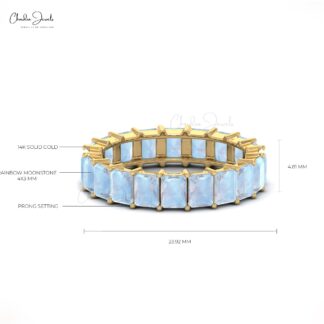 Real 14k Gold Stackable Band With 6.8 Ct Rainbow Moonstone Eternity Rings For Women