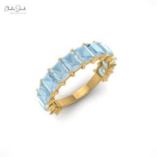 Natural Aquamarine Half Eternity Band in 14k Solid Gold
