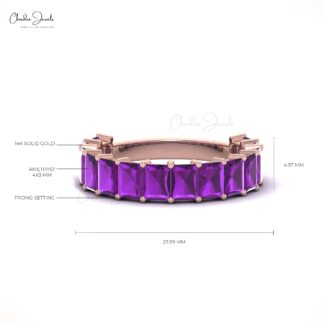 Natural Amethyst Half Eternity Band 14k Solid Gold 3.08Ct Octagon Gemstone Promise Ring