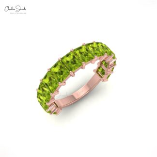 Genuine Peridot Half Eternity Band In 14k Solid Gold