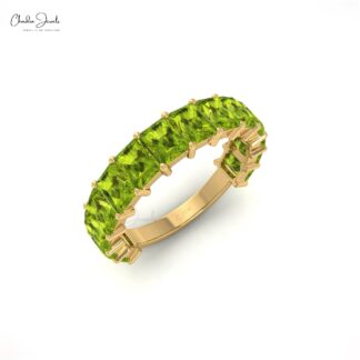 Genuine Peridot Half Eternity Band In 14k Solid Gold