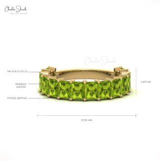 Genuine Peridot Half Eternity Band In 14k Solid Gold