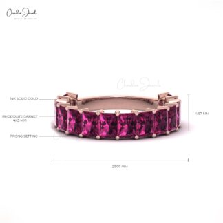 Pure 14k Gold Eternity Wedding Band With 4x3mm Rhodolite Garnet Halfway Women Ring