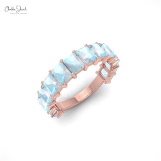 Moonstone Half Eternity Ring With 5x3mm Gemstone Prong Set In 14k Solid Gold Jewelry