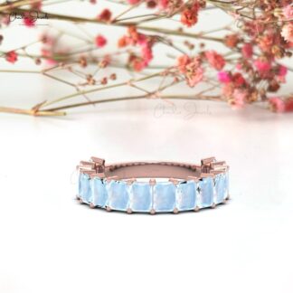 Moonstone Half Eternity Ring With 5x3mm Gemstone Prong Set In 14k Solid Gold Jewelry