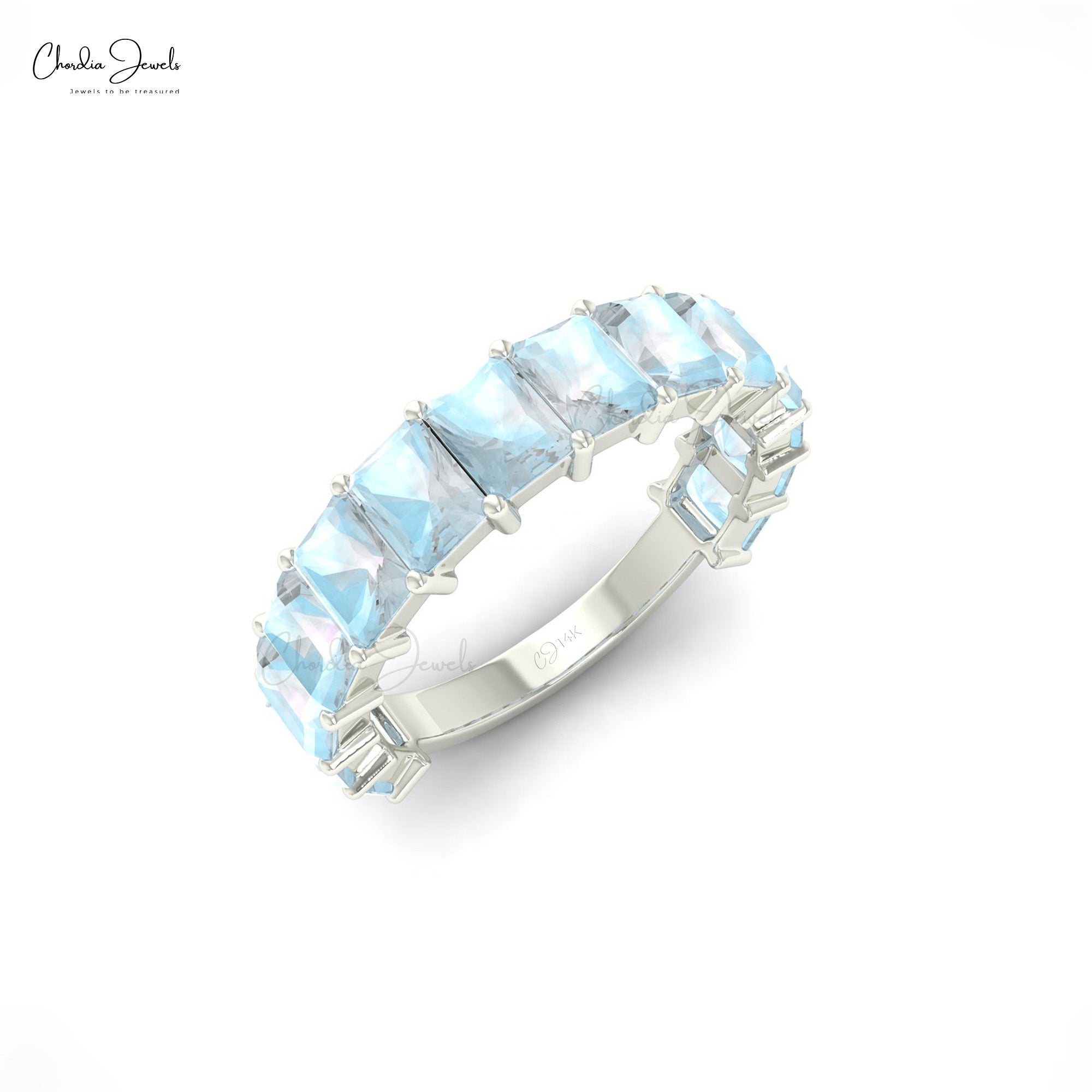 Moonstone Half Eternity Ring With 5x3mm Gemstone Prong Set In 14k Solid Gold Jewelry