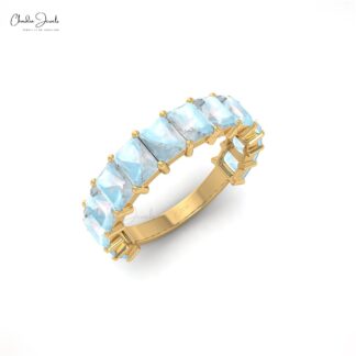 Moonstone Half Eternity Ring With 5x3mm Gemstone Prong Set In 14k Solid Gold Jewelry