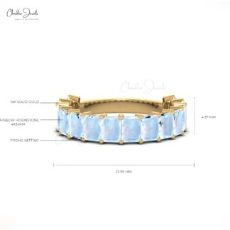 Moonstone Half Eternity Ring With 5x3mm Gemstone Prong Set In 14k Solid Gold Jewelry