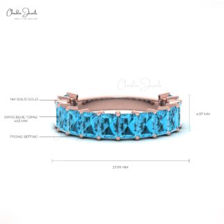 Delicate Half Eternity Ring In 14k Pure Gold Swiss Blue Topaz 3.36 Ct Octagon Band Rings