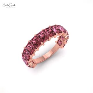 Octagon Stacking Ring With 4x3mm Pink Tourmaline Half Eternity Bands In 14k Real Gold