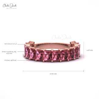 Octagon Stacking Ring With 4x3mm Pink Tourmaline Half Eternity Bands In 14k Real Gold
