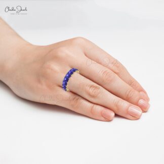 Half Eternity Tanzanite Gemstone Band 14k Real Gold Light Weight Stacking Ring For Women